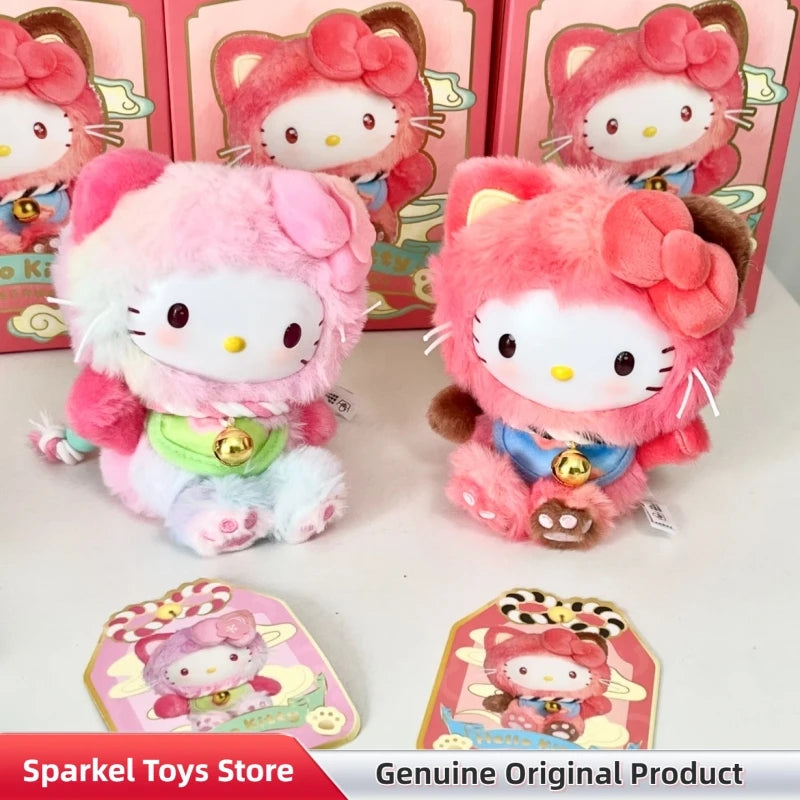 Genuine Sanrio Hellokitty Lucky Cat Blessing Blind Box Cute Vinyl Plush Pendant Collectible Trendy Toy Keychain Gift For Girls