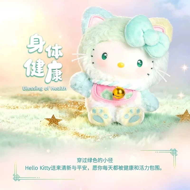 Genuine Sanrio Hellokitty Lucky Cat Blessing Blind Box Cute Vinyl Plush Pendant Collectible Trendy Toy Keychain Gift For Girls