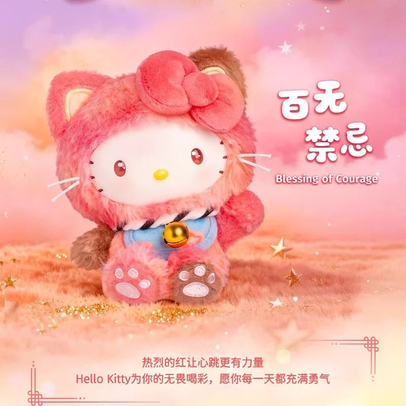 Genuine Sanrio Hellokitty Lucky Cat Blessing Blind Box Cute Vinyl Plush Pendant Collectible Trendy Toy Keychain Gift For Girls