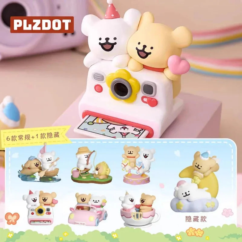 Plzdot Maltese Line Puppy Happy Outing Series Blind Box Mystery Box Toys Cute Action Anime Figure Kawaii Model Gift