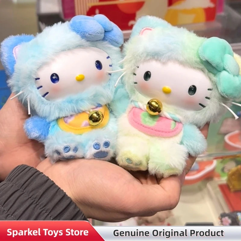Genuine Sanrio Hellokitty Lucky Cat Blessing Blind Box Cute Vinyl Plush Pendant Collectible Trendy Toy Keychain Gift For Girls