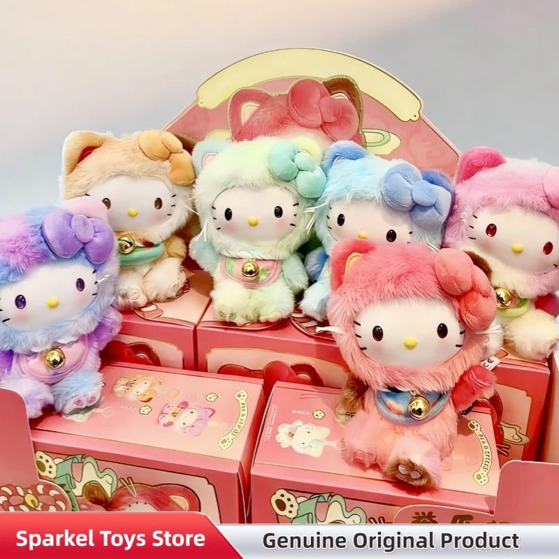 Genuine Sanrio Hellokitty Lucky Cat Blessing Blind Box Cute Vinyl Plush Pendant Collectible Trendy Toy Keychain Gift For Girls
