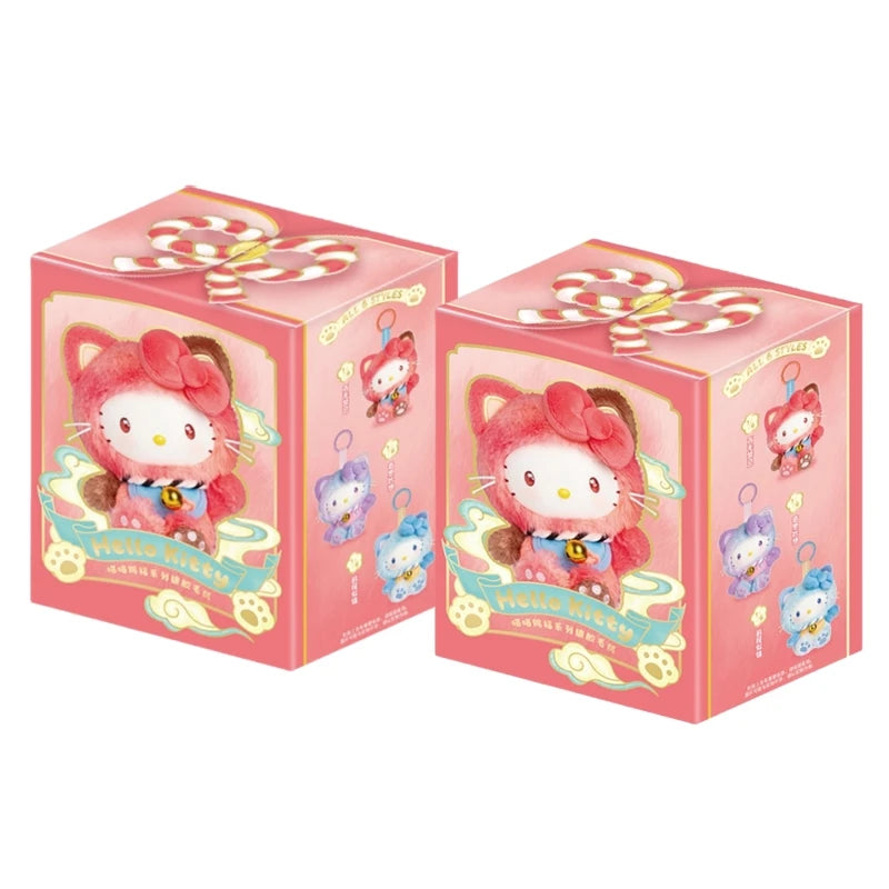 Genuine Sanrio Hellokitty Lucky Cat Blessing Blind Box Cute Vinyl Plush Pendant Collectible Trendy Toy Keychain Gift For Girls