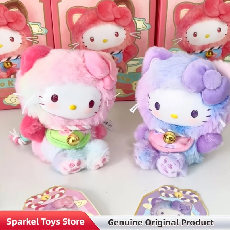 Genuine Sanrio Hellokitty Lucky Cat Blessing Blind Box Cute Vinyl Plush Pendant Collectible Trendy Toy Keychain Gift For Girls