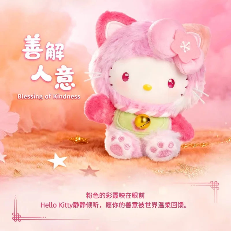 Genuine Sanrio Hellokitty Lucky Cat Blessing Blind Box Cute Vinyl Plush Pendant Collectible Trendy Toy Keychain Gift For Girls