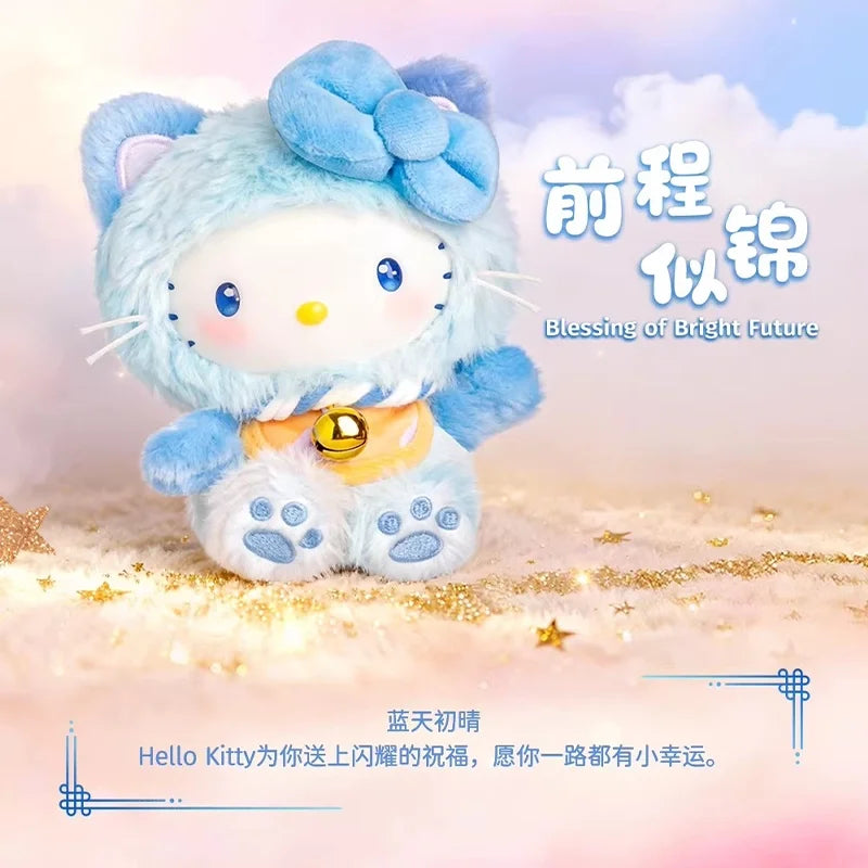 Genuine Sanrio Hellokitty Lucky Cat Blessing Blind Box Cute Vinyl Plush Pendant Collectible Trendy Toy Keychain Gift For Girls
