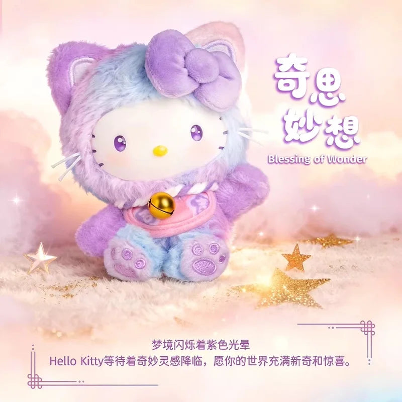Genuine Sanrio Hellokitty Lucky Cat Blessing Blind Box Cute Vinyl Plush Pendant Collectible Trendy Toy Keychain Gift For Girls