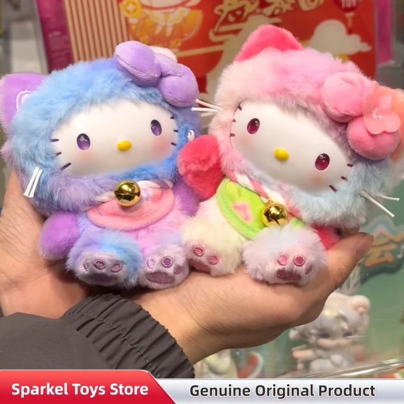 Genuine Sanrio Hellokitty Lucky Cat Blessing Blind Box Cute Vinyl Plush Pendant Collectible Trendy Toy Keychain Gift For Girls