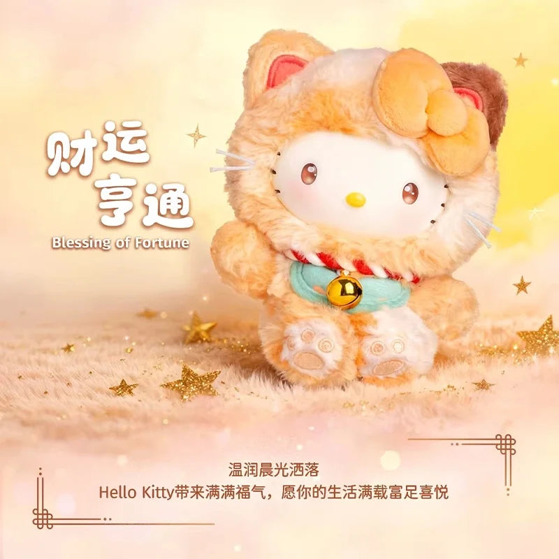 Genuine Sanrio Hellokitty Lucky Cat Blessing Blind Box Cute Vinyl Plush Pendant Collectible Trendy Toy Keychain Gift For Girls