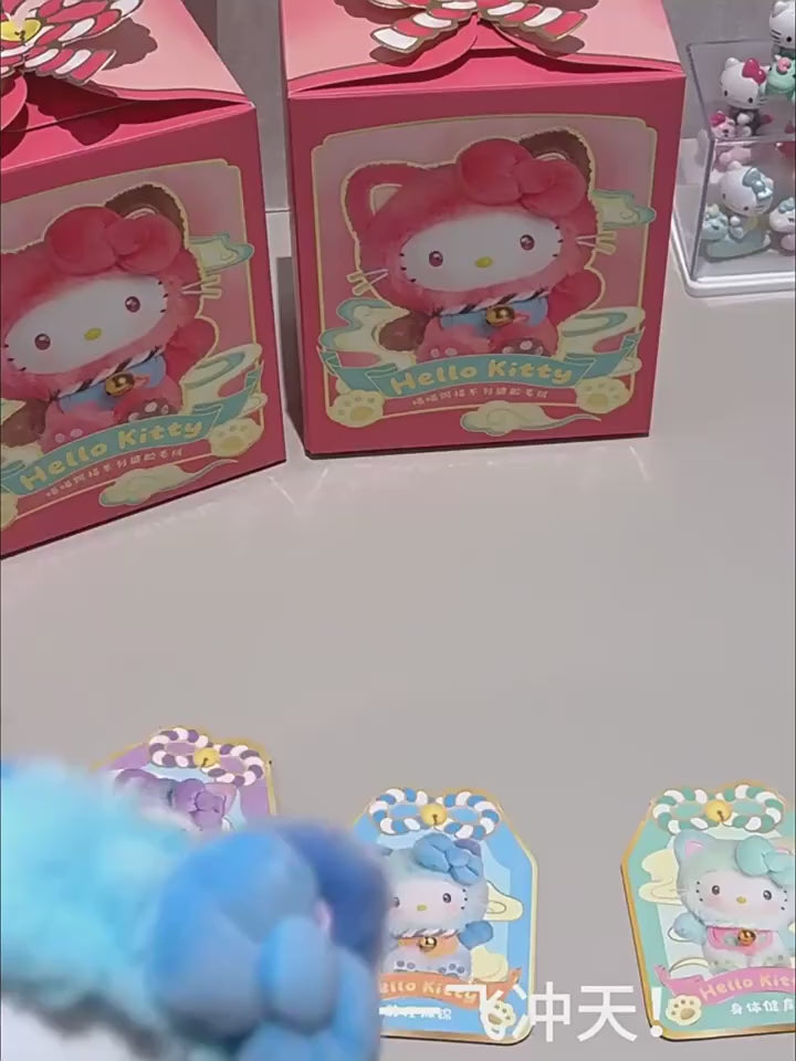 Genuine Sanrio Hellokitty Lucky Cat Blessing Blind Box Cute Vinyl Plush Pendant Collectible Trendy Toy Keychain Gift For Girls