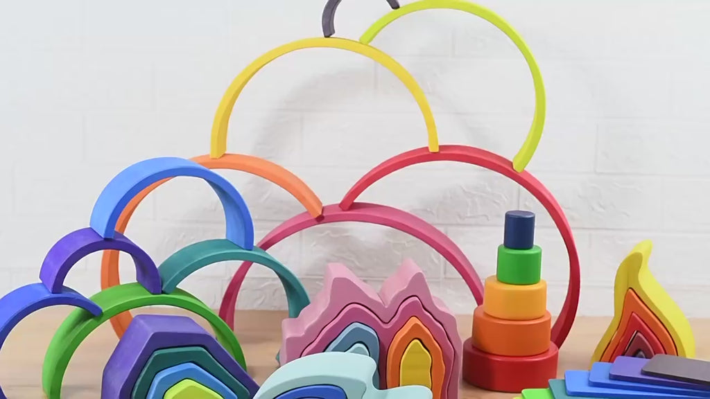 Children's Montessori Wooden Building Blocks Early Education Educational Toys Tree Flame House Stone Rainbow Blocks Wooden Toys